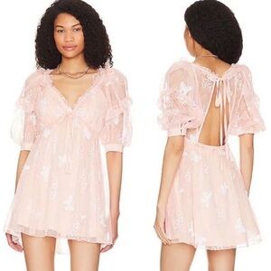 NWT NEW For Love And Lemons Shari Lace Mini Pale Pink Dress Size Small S